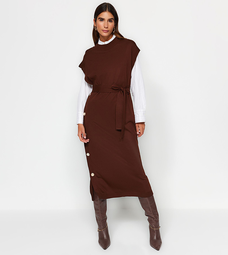 Knitted Button Detail Sweater Dress