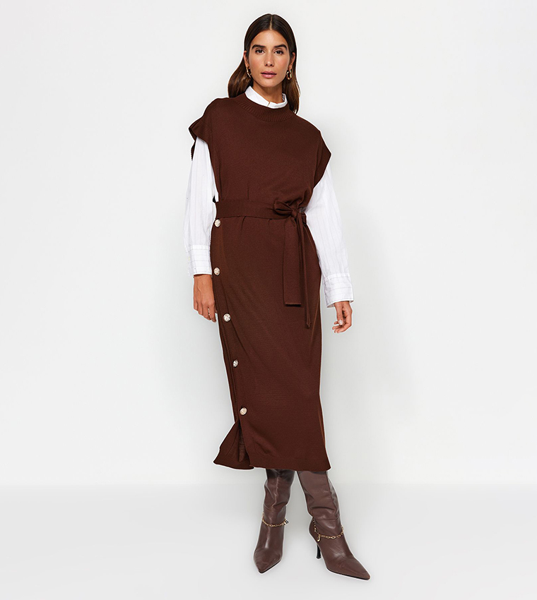 Knitted Button Detail Sweater Dress