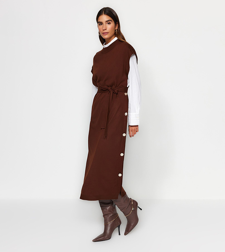Knitted Button Detail Sweater Dress