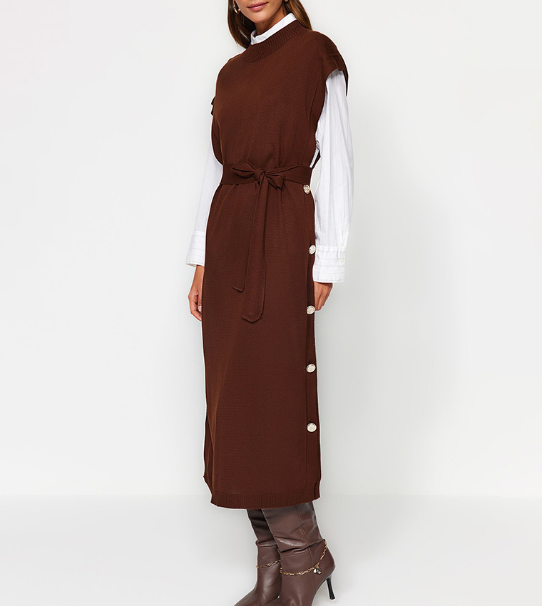 Knitted Button Detail Sweater Dress