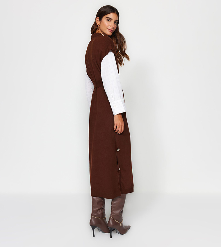 Knitted Button Detail Sweater Dress