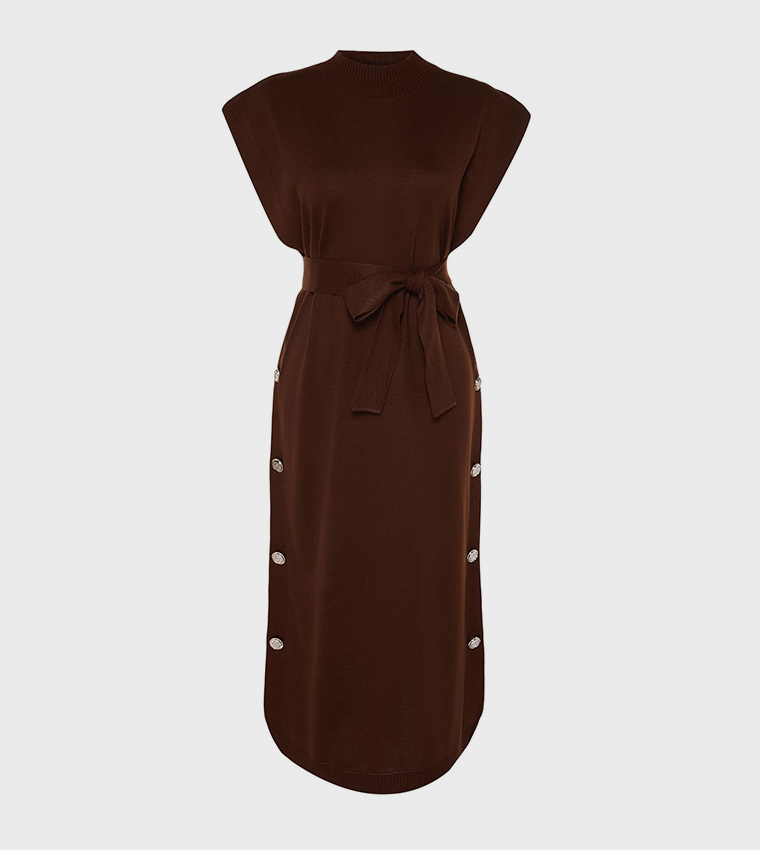 Knitted Button Detail Sweater Dress