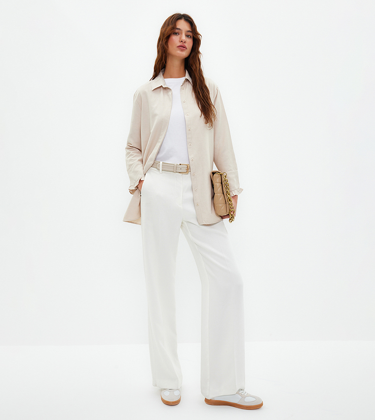 Solid Hidden Placket Woven Shirt
