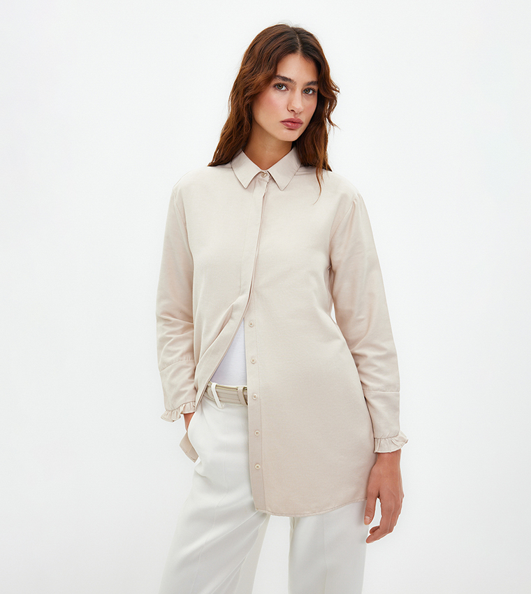 Solid Hidden Placket Woven Shirt