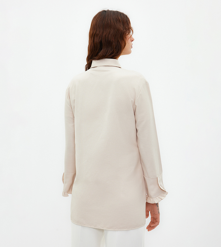 Solid Hidden Placket Woven Shirt