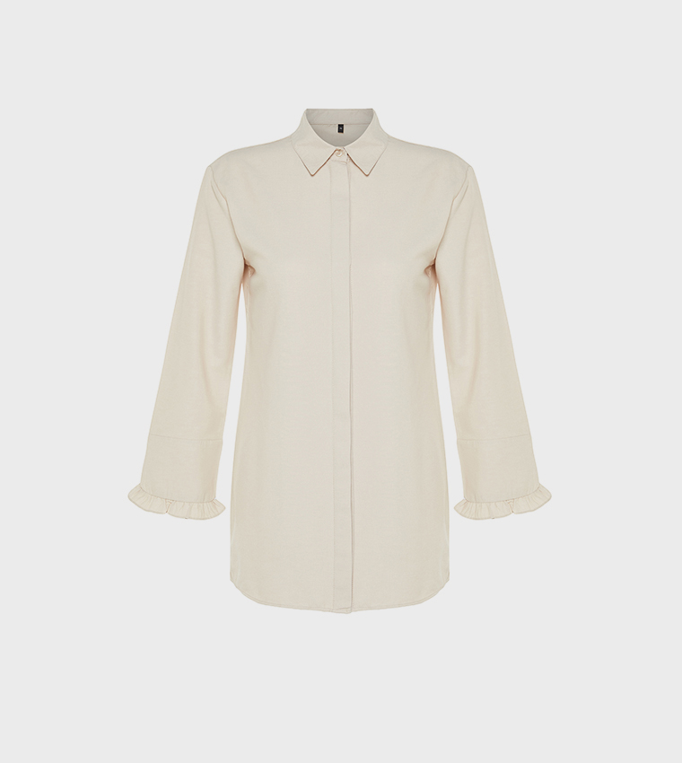 Solid Hidden Placket Woven Shirt