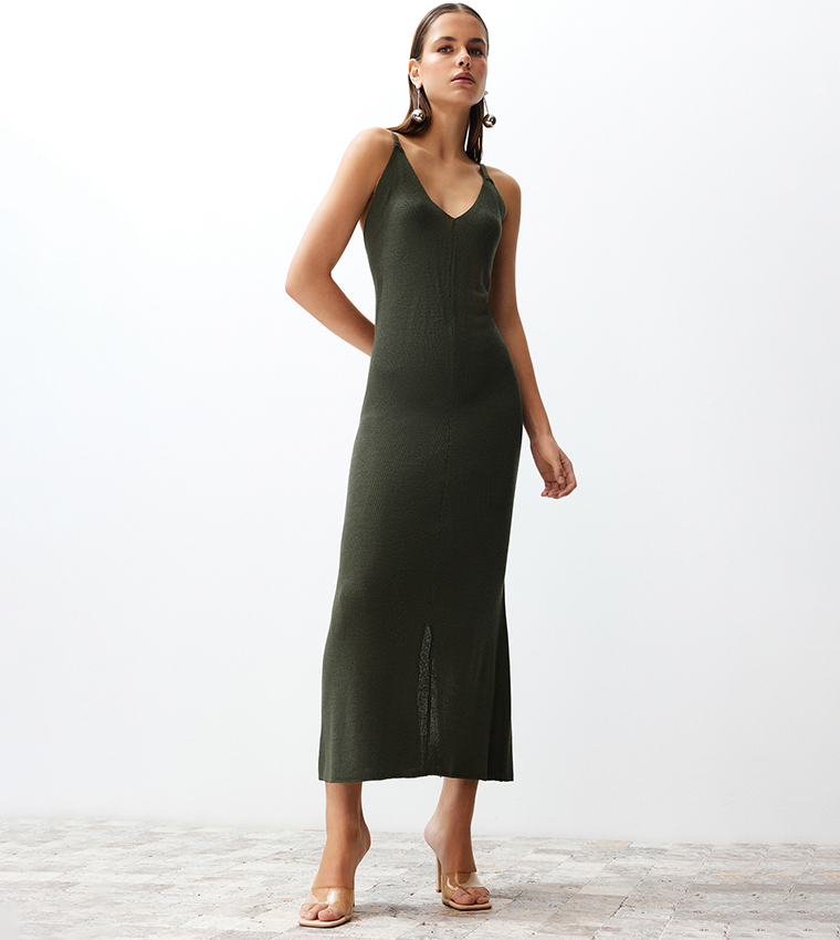 Buy Trendyol Solid Strappy Maxi Dress In Khaki 6thStreet Bahrain