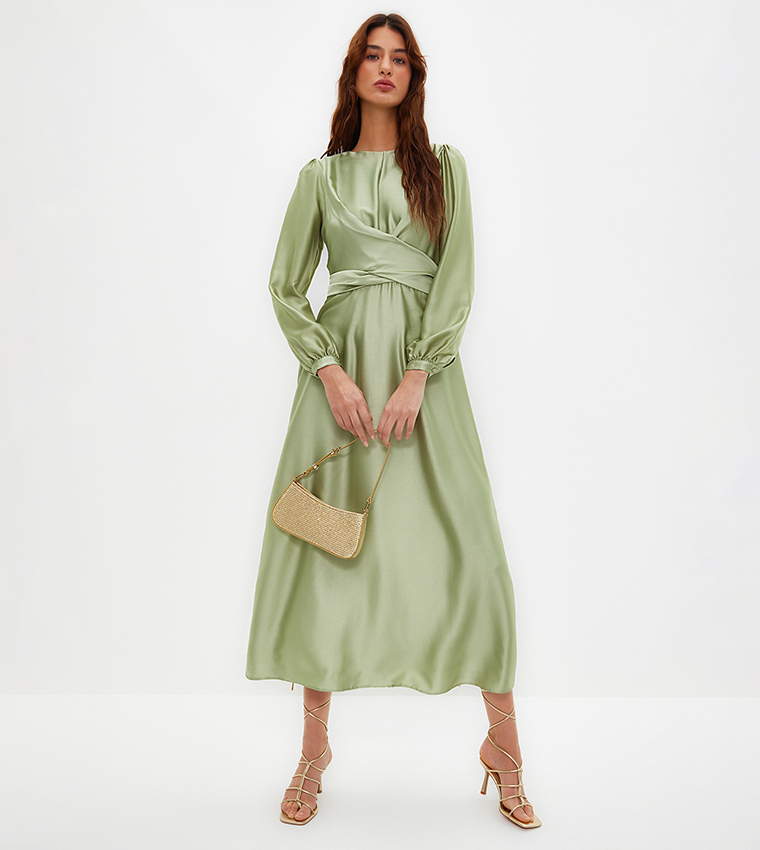 Solid Puff Sleeves Maxi Dress