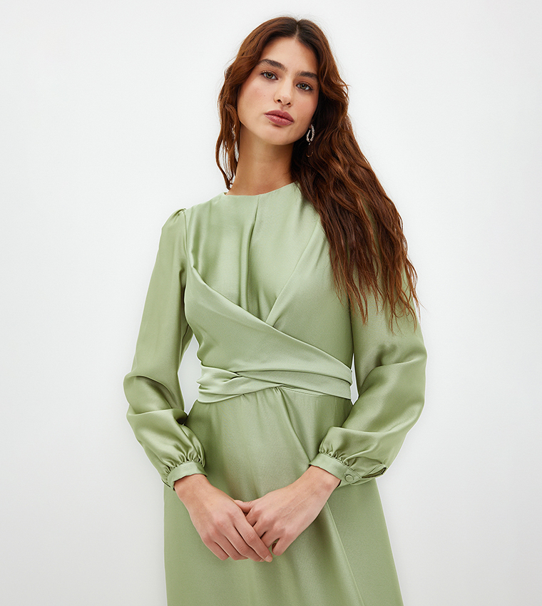 Solid Puff Sleeves Maxi Dress