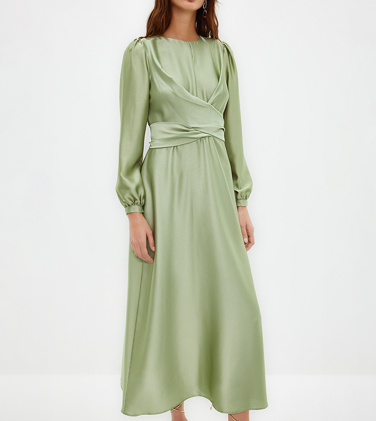 Solid Puff Sleeves Maxi Dress