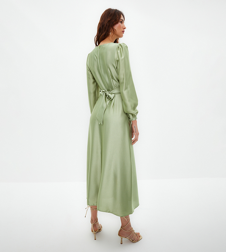 Solid Puff Sleeves Maxi Dress