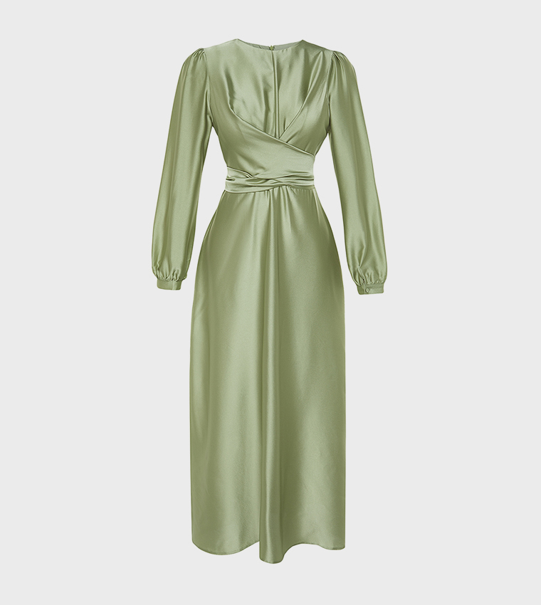 Solid Puff Sleeves Maxi Dress