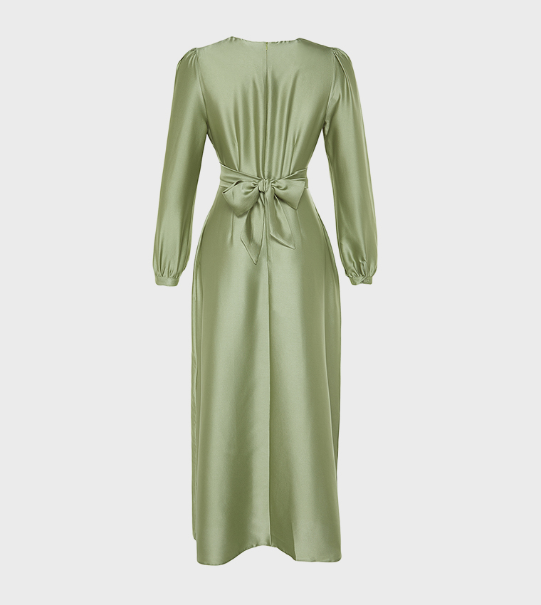 Solid Puff Sleeves Maxi Dress