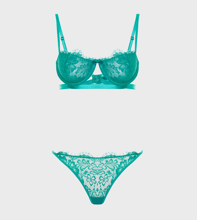 Buy Trendyol Lace Underwire Cupless Lingerie Set In Green