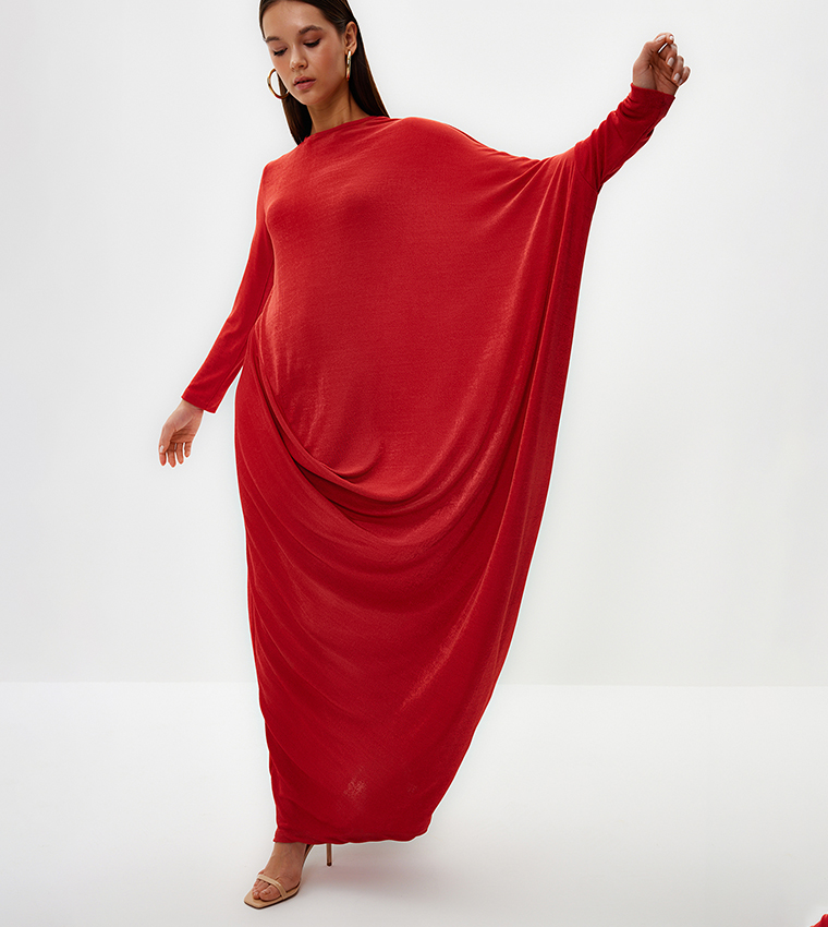 Solid Knitted Kaftan Dress