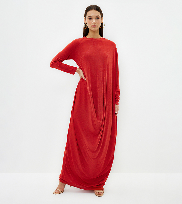 Solid Knitted Kaftan Dress
