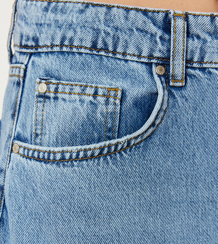 Stitch Detail High Waist Midaxi Denim Skirt