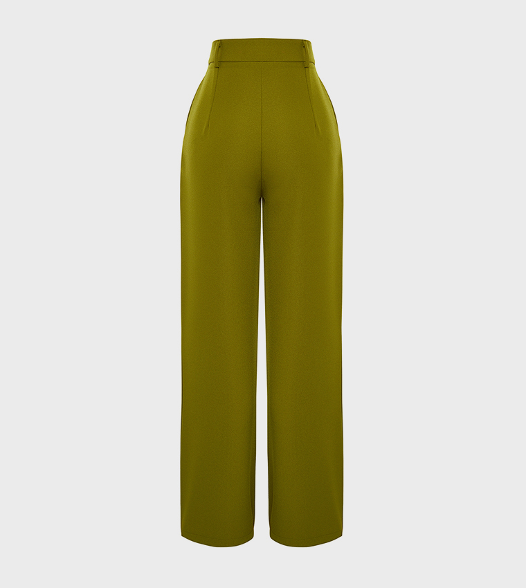 Buy Trendyol Solid Wide Leg Trousers In Green