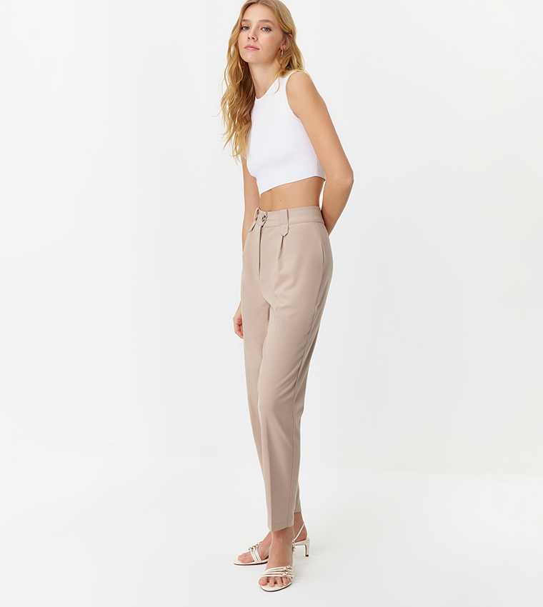 Paper-bag Pants - Light beige - Ladies