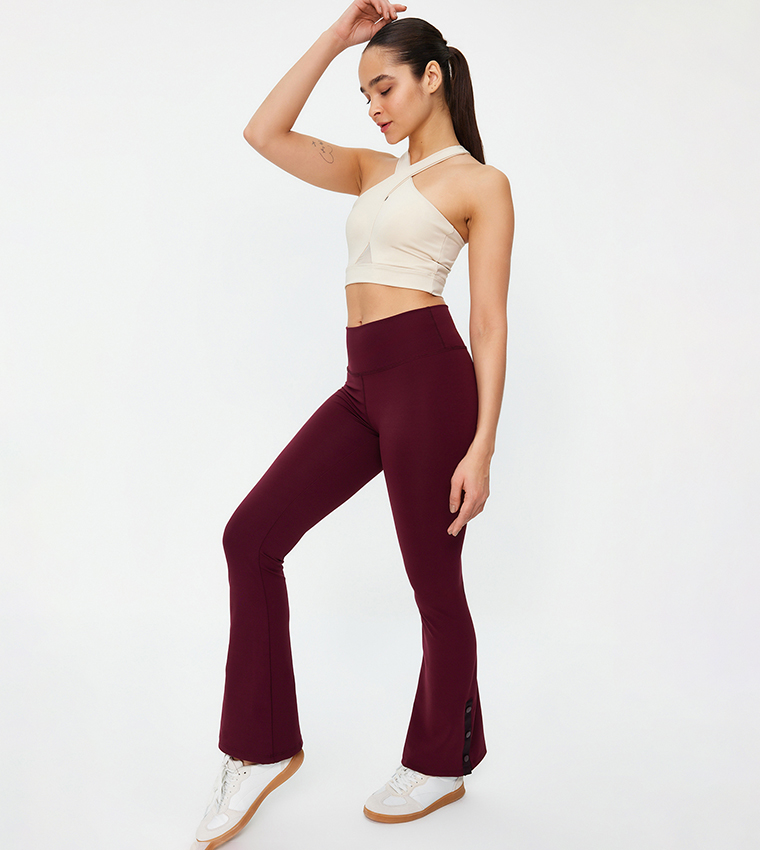 Buy Trendyol Solid Elastic Waist Active Flared Tights In Burgundy