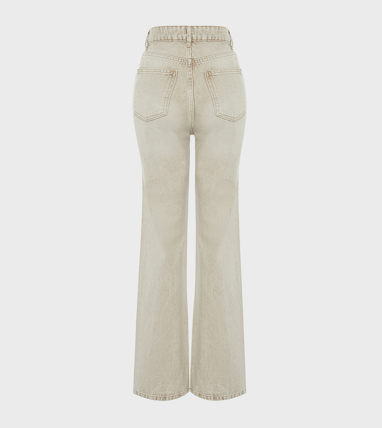 Washed Vintage Effect Wide Leg Jeans