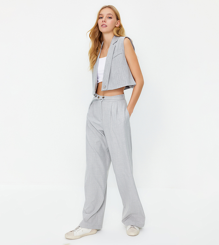 Pleat Detail Wide Leg Trousers