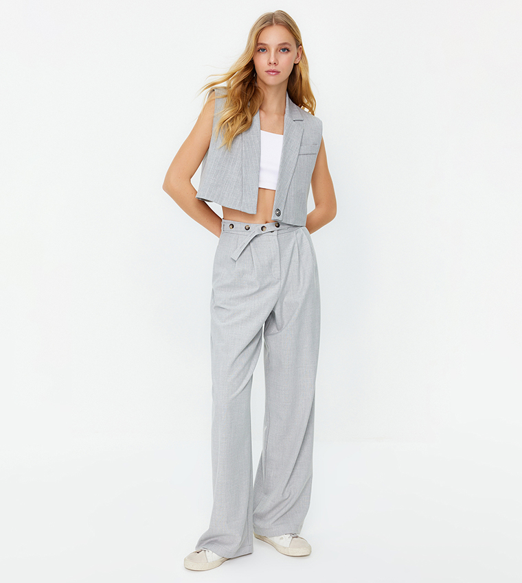 Pleat Detail Wide Leg Trousers