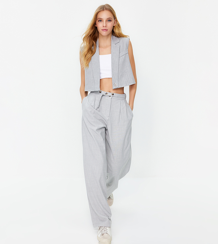 Pleat Detail Wide Leg Trousers