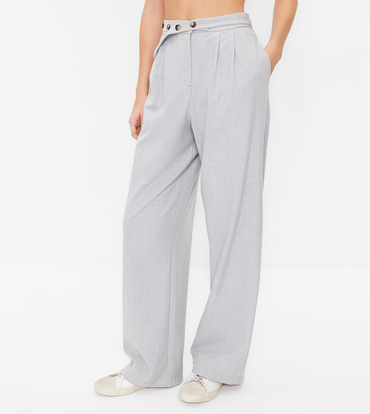 Pleat Detail Wide Leg Trousers