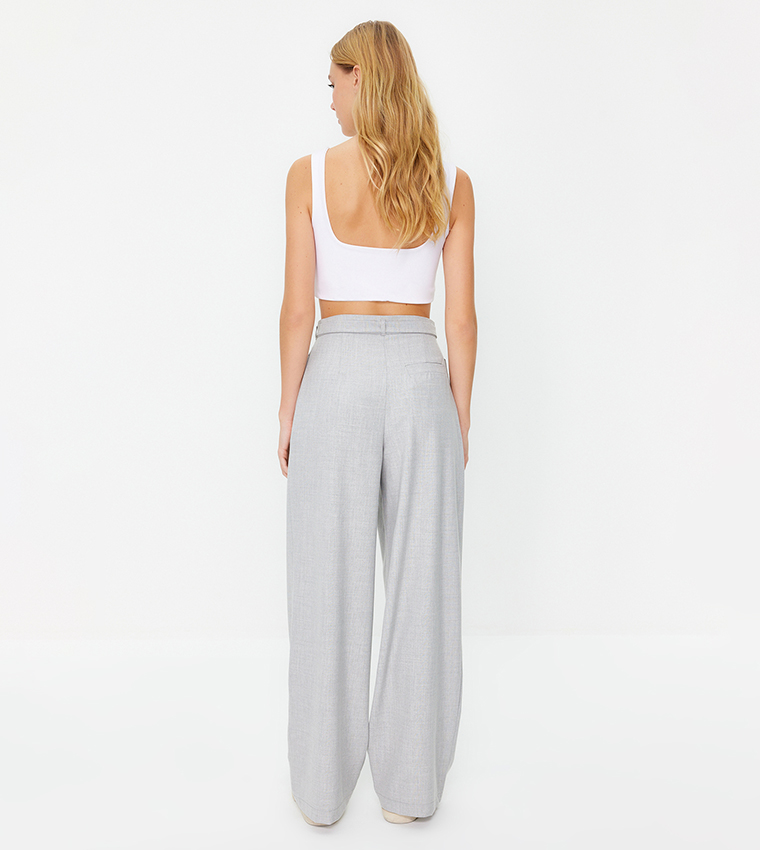 Pleat Detail Wide Leg Trousers