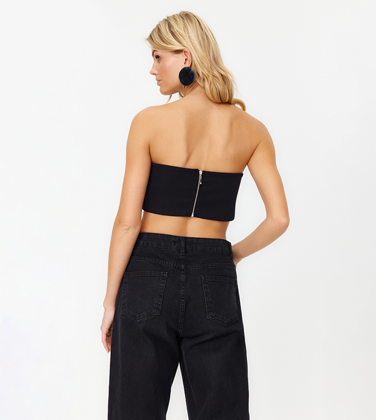 Buy Trendyol Belted Detail Strapless Bustier Top In Black 6thstreet Uae 4521