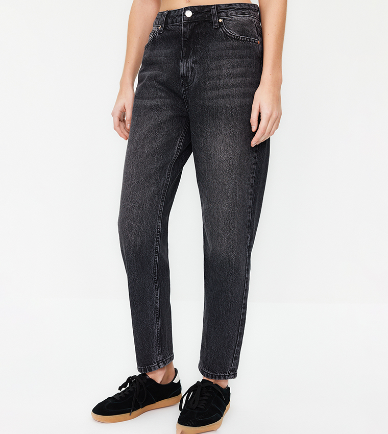 Trendyol High Waist Mom Jeans Donna – Jeans Vita Alta In Cotone 100%, Vestibilità Regular, Colore Ecru