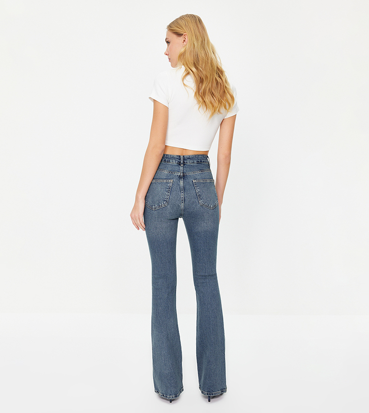 Washed High Waist Flared Jeans