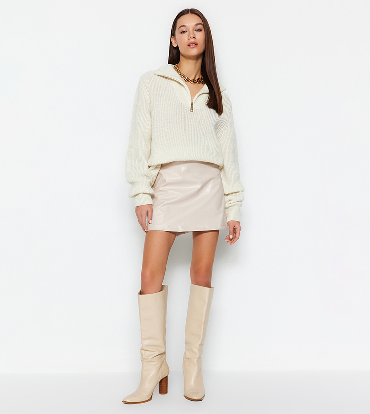 Buy Trendyol Faux Leather Mini Skirt In Beige 6thStreet Qatar