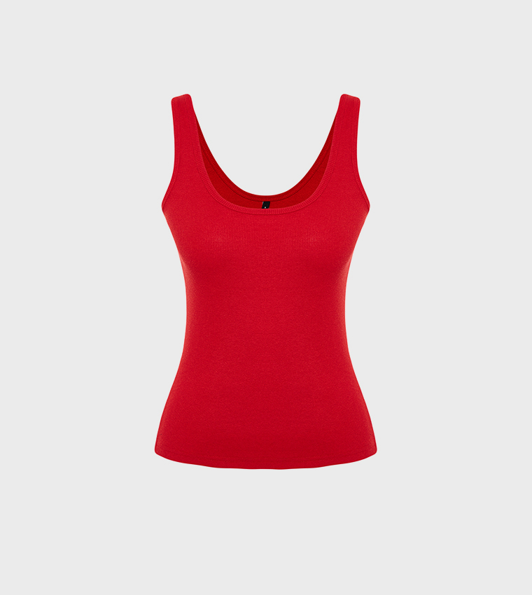 Buy Trendyol Ribbed Scoop Neck Tank Top In Red