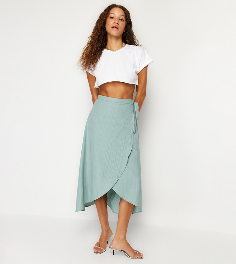 Asymmetric shop wrap skirt