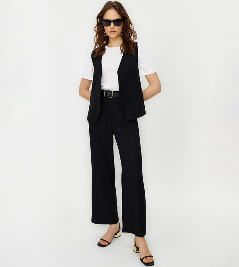 Solid Vest and Trouser Set