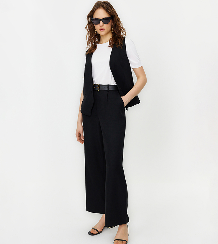 Solid Vest and Trouser Set