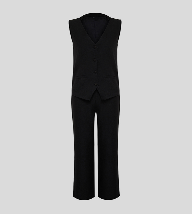 Solid Vest and Trouser Set