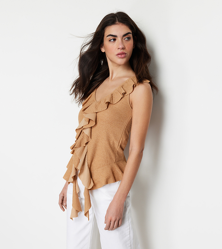 Beige V Neck Flouncy Top main image 0