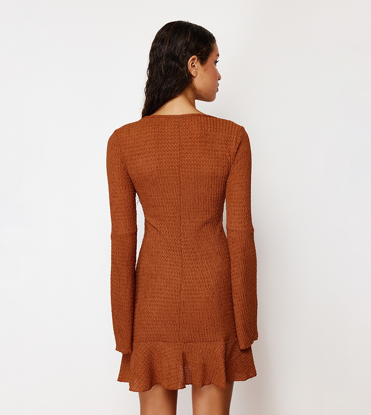 Buy Trendyol Solid Cut Out Detail Mini Beach Dress In Brown | 6thstreet  Kuwait