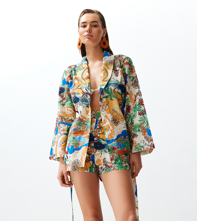 Printed Belted Kimono and Shorty Set