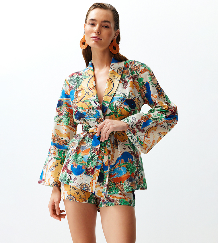 Printed Belted Kimono and Shorty Set