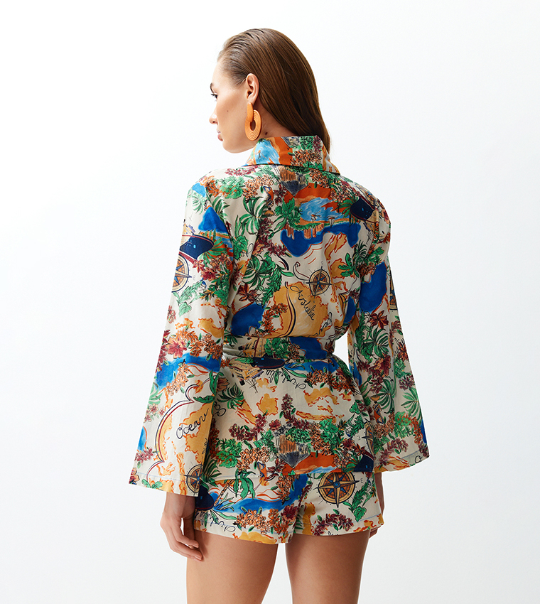 Printed Belted Kimono and Shorty Set