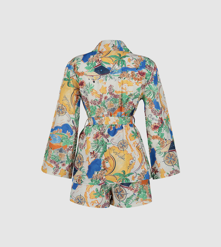 Printed Belted Kimono and Shorty Set