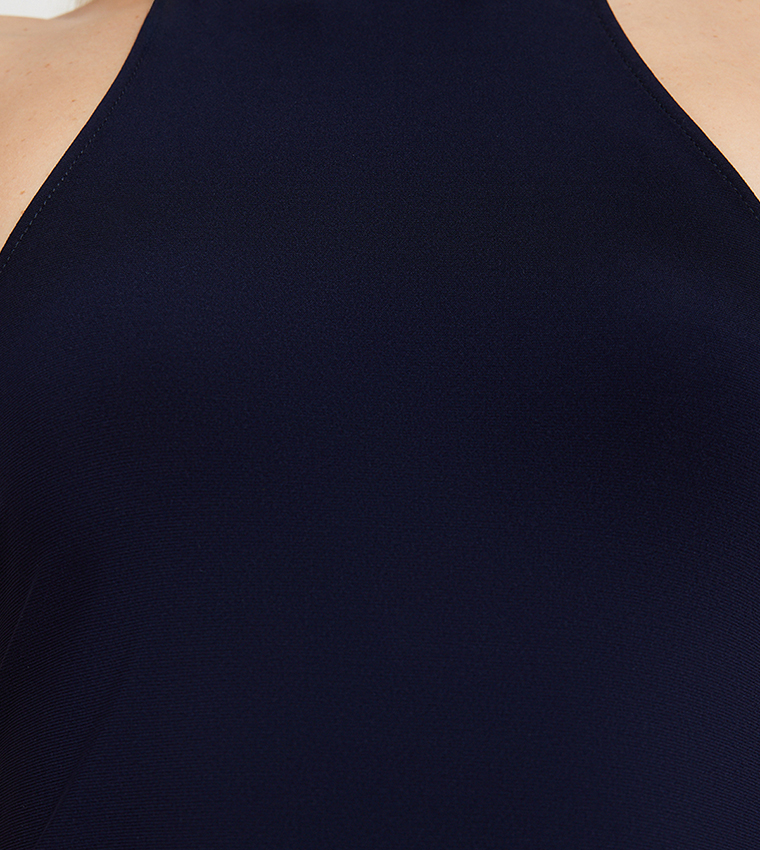 Solid Halterneck Midi Dress