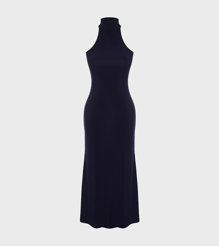 Solid Halterneck Midi Dress