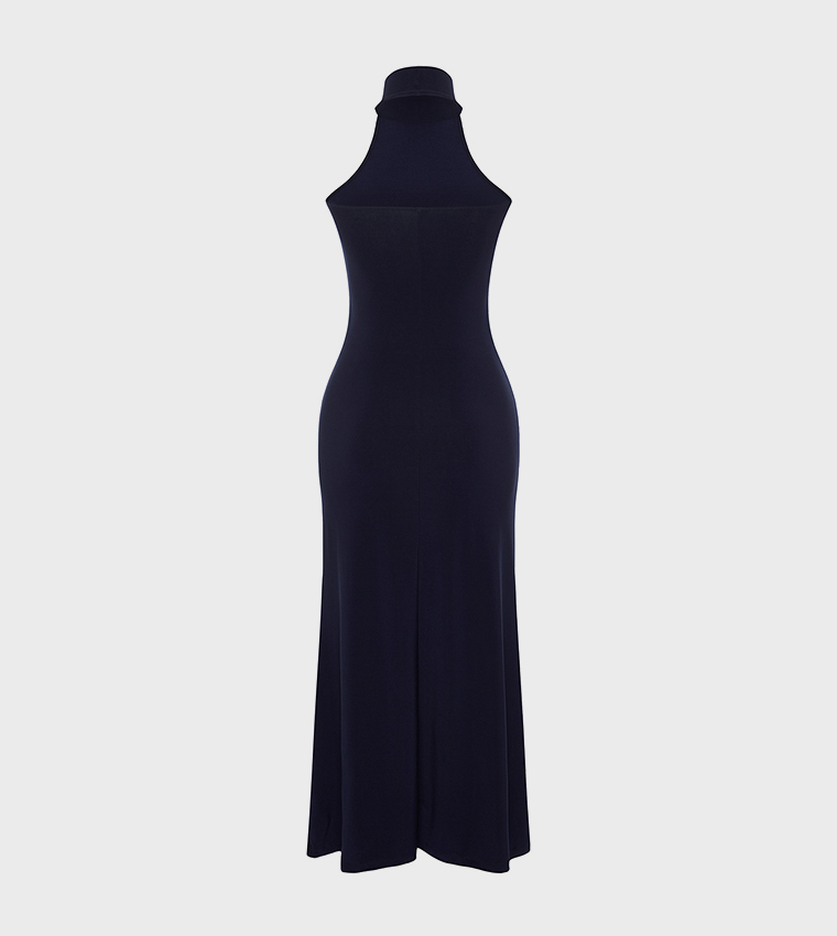 Solid Halterneck Midi Dress