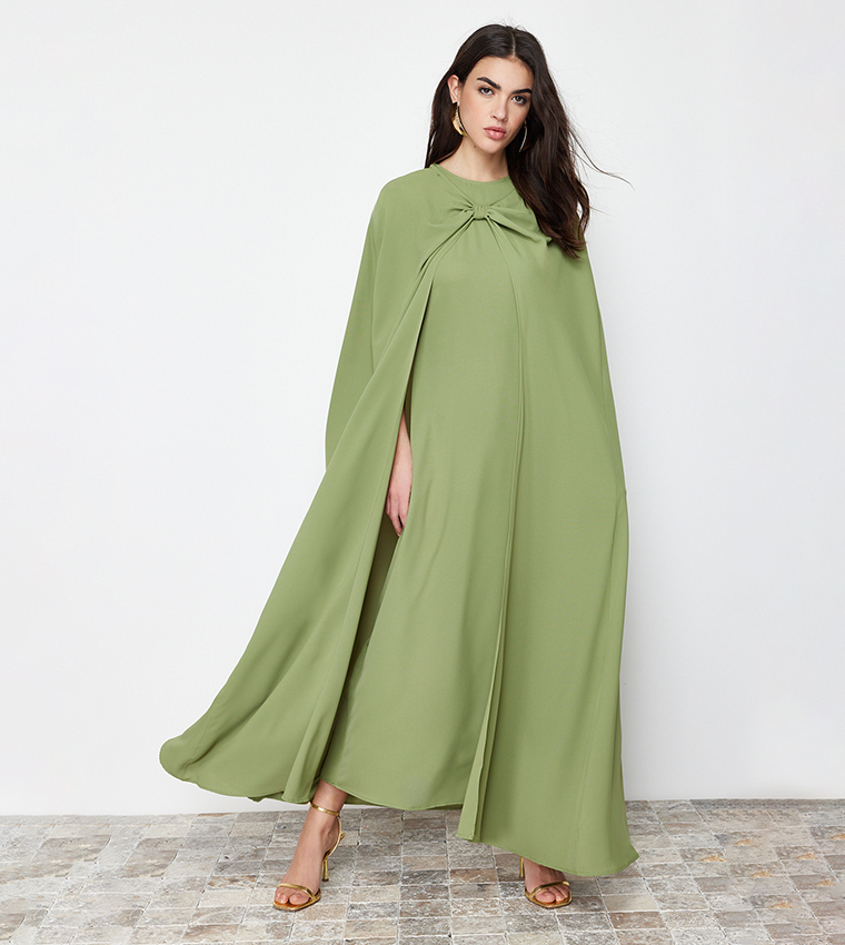 Solid Cape Detail Evening Dress 