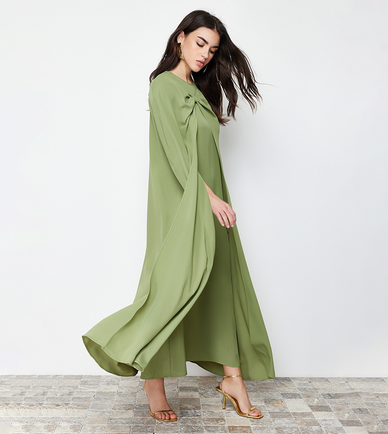 Solid Cape Detail Evening Dress 